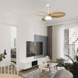 Lustre cu ventilator - Lustra LED cu ventilator si telecomanda INFINITY alb/lemn