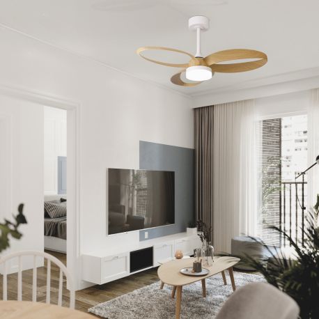 Lustre cu ventilator - Lustra LED cu ventilator si telecomanda INFINITY alb/lemn