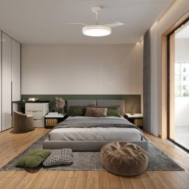 Lustre cu ventilator - Lustra LED cu ventilator si telecomanda LUNA M alba