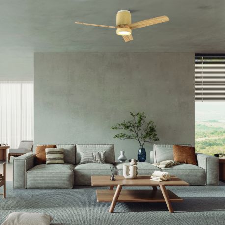 Lustre cu ventilator - Lustra LED cu ventilator si telecomanda CERAMICA L bej/ lemn