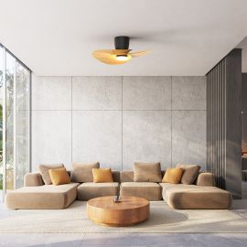 Lustre cu ventilator - Lustra LED cu Ventilator si telecomanda NENUFAR negru/ lemn