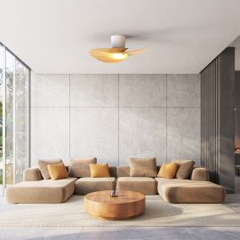 Lustre cu ventilator - Lustra LED cu Ventilator si telecomanda NENUFAR alb/ lemn