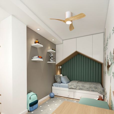 Lustre cu ventilator - Lustra LED cu Ventilator si telecomanda NEMO II XS alb/lemn