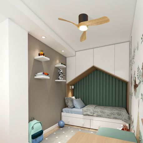 Lustre cu ventilator - Lustra LED cu Ventilator si telecomanda NEMO II XS negru/lemn