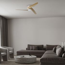 Lustre cu ventilator - Ventilator smart Bluetooth si telecomanda GROENLAND M, alb/ lemn