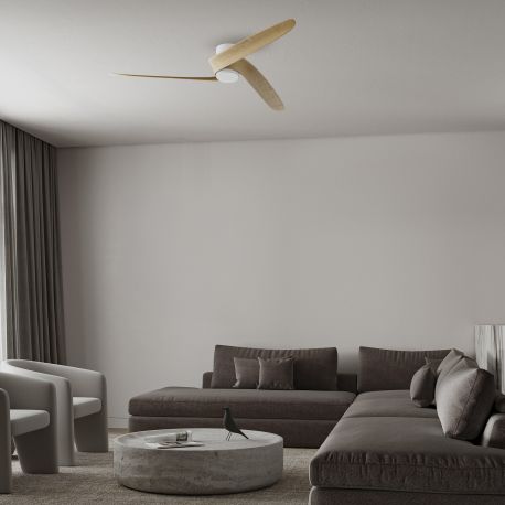 Lustre cu ventilator - Ventilator smart Bluetooth si telecomanda GROENLAND M, alb/ lemn
