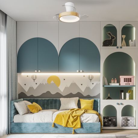 Lustre cu ventilator - Lustra LED cu ventilator palete retractabile NISEKO XS alb/ lemn