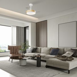 Lustre cu ventilator - Lustra LED cu ventilator palete retractabile NISEKO S alb/ lemn