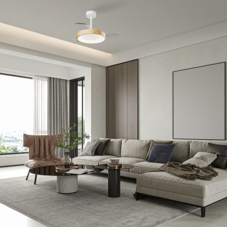 Lustre cu ventilator - Lustra LED cu ventilator palete retractabile NISEKO S alb/ lemn