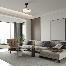 Lustre cu ventilator - Lustra LED cu ventilator palete retractabile NISEKO S negru/ auriu