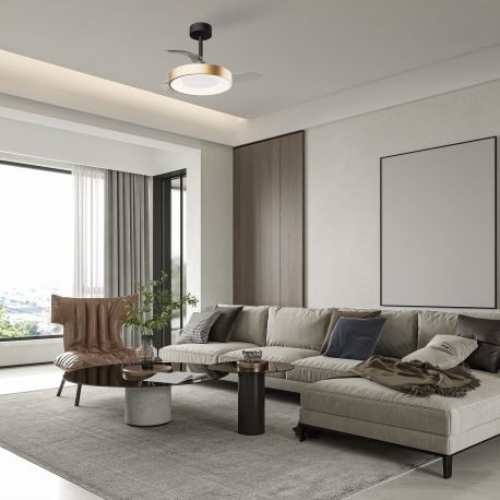 Lustre cu ventilator - Lustra LED cu ventilator palete retractabile NISEKO S negru/ auriu
