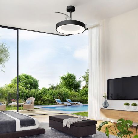 Lustre cu ventilator - Lustra LED cu ventilator palete retractabile NISEKO M negru