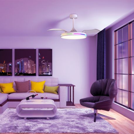 Lustre cu ventilator - Lustra LED RGB cu ventilator palete retractabile RAFAGA alb 2700K-6500K