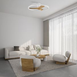Lustre cu ventilator - Lustra LED cu ventilator si telecomanda NEPAL II M alb/lemn