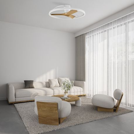 Lustre cu ventilator - Lustra LED cu ventilator si telecomanda NEPAL II M alb/lemn
