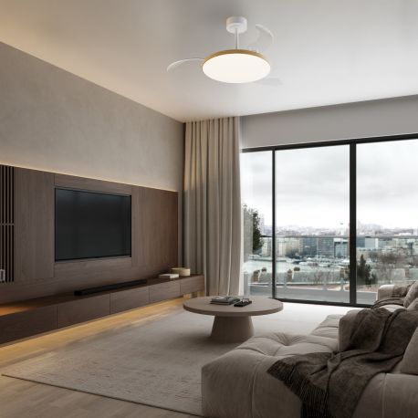 Lustre cu ventilator - Lustra LED cu ventilator palete retractabile SLIM M alb/lemn