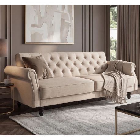 Canapele - Canapea extensibila, Catifea Vogue champagne beige, Maison Belle Affaire 220cm