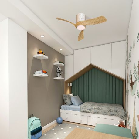 Lustre cu ventilator - Lustra LED cu ventilator si telecomanda NEMO XS ceramica/lemn