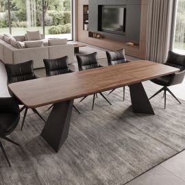 Mese extensibile - Masa extersibila metal negru, furnir nuc, PRESTIGE 180-240cm