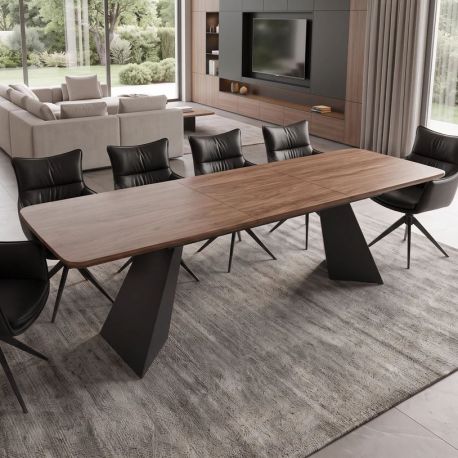 Mese extensibile - Masa extersibila metal negru, furnir nuc, PRESTIGE 180-240cm