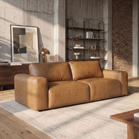 Canapele - Canapea din piele naturala maro coniac BIG GEORGE 245cm, 3 locuri