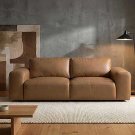 Canapele - Canapea din piele naturala maro coniac BIG GEORGE 205cm, 2 locuri