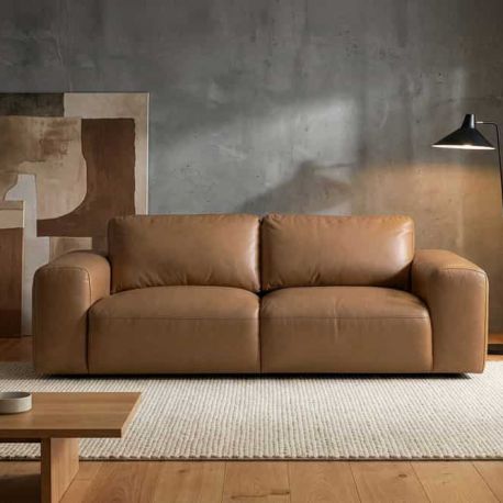 Canapele - Canapea din piele naturala maro coniac BIG GEORGE 205cm, 2 locuri