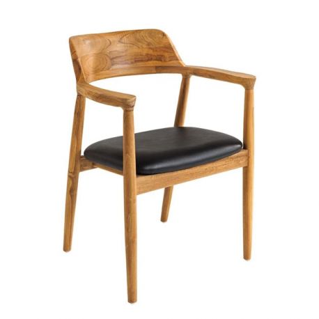 Seturi scaune, HoReCa - Set 2 scaune KENNEDY din lemn de tec cu sezut piele sintetica neagra