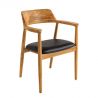 Set 2 scaune KENNEDY din lemn de tec cu sezut piele sintetica neagra