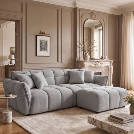 Canapele - Canapea XXL CLOUD 260cm, material boucle gri