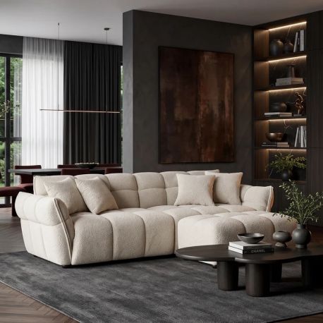 Canapele - Canapea XXL CLOUD 260cm, material boucle champagne greige