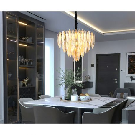 Candelabre, Lustre - Lustra suspendata metal auriu, cu cristale K9 ELINOR