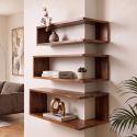 Set din 3 piese raft perete colt exterior SURRREAL, lemn de sheesham