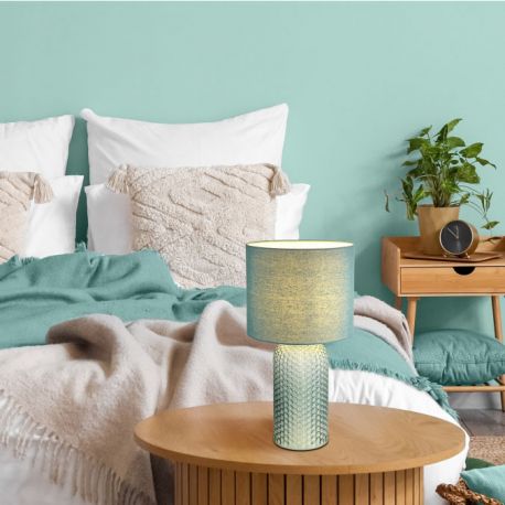 Veioze - Lampa de masa cu baza din sticla abajur textil SOFIA verde