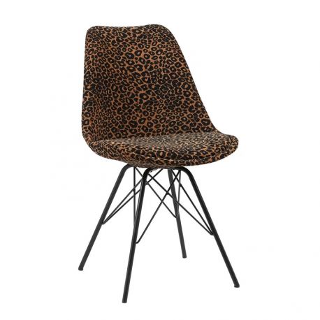 Seturi scaune, HoReCa - Set 4 scaune moderne Scandinavia imprimeu leopard negru-maro