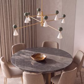 Candelabre, Lustre - Lustra suspendata, metal auriu, marmura verde Mara