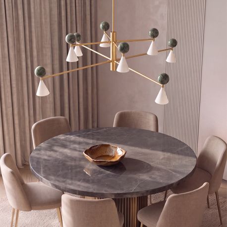 Candelabre, Lustre - Lustra suspendata, metal auriu, marmura verde Mara