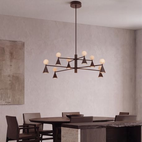 Candelabre, Lustre - Lustra suspendata, metal negru, piatra travertin Mara