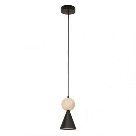Pendule, Lustre suspendate - Lustra, Pendul metal negru, piatra travertin Mara