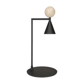 Veioze - Lampa de masa LED metal negru, piatra travertin Mara