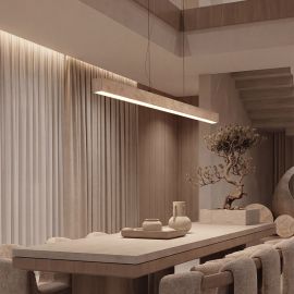 Pendule, Lustre suspendate - Lustra LED din travertin suspendata LITHO 120cm