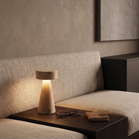 Veioze - Lampa de masa portabila din travertin LITHO