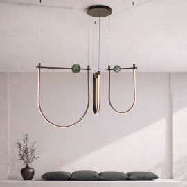 Pendule, Lustre suspendate - Lustra LED 81W metal negru, marmura verde Arpa