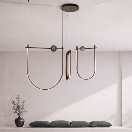 Pendule, Lustre suspendate - Lustra LED 81W metal negru, marmura verde Arpa
