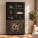 Vitrina design vintage GOLDEN SUNSET 180cm lemn negru/ auriu