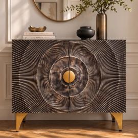Comode - Comoda design vintage GOLDEN SUNSET 100cm lemn negru/ auriu