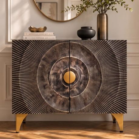 Comode - Comoda design vintage GOLDEN SUNSET 100cm lemn negru/ auriu