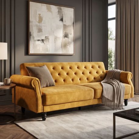 Canapele - Canapea extensibila, Catifea Vogue galben mustar, Maison Belle Affaire 220cm