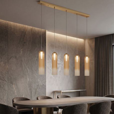 Pendule, Lustre suspendate - Lustra cu 5 pendule LED sticla champagne SAPEL