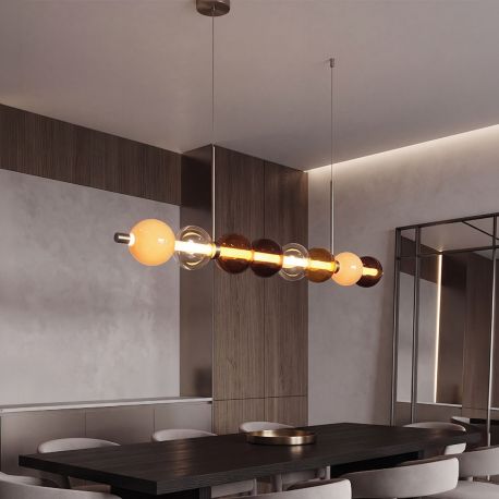 Pendule, Lustre suspendate - Lustra suspendata LED liniara cu sticla colorata OLIO